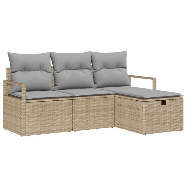 vidaXL Havesofa Sæt med pude med opbevaring 4 pcs Beige Poly rattan