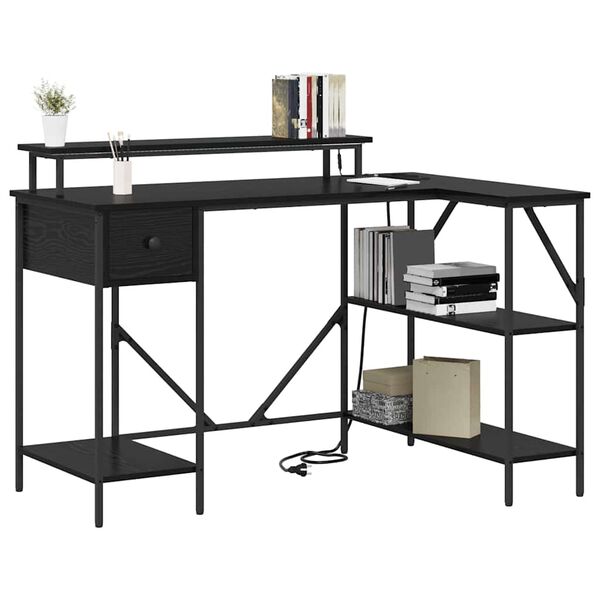 vidaXL Bord med skuffe Sort eg 120 x 79 x 86,5 cm Konstrueret tr&aelig;