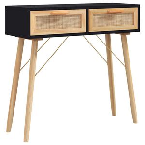 vidaXL konsolbord 80x30x75 cm massivt fyrretr&aelig; naturlig rattan sort