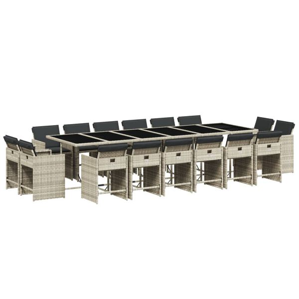 vidaXL spisebordss&aelig;t til haven 17 dele med hynder polyrattan lysegr&aring;