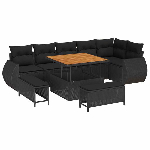 vidaXL Havesofa S&aelig;t 9 pcs Sort polyrattan