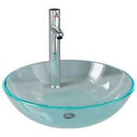 vidaXL håndvask til badeværelse m. hane og bundventil hærdet glas klar
