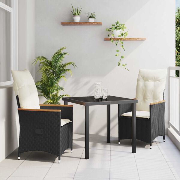 vidaXL Have Spisebordss&aelig;t med pude 3 pcs Sort polyrattan