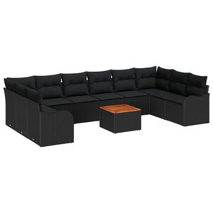vidaXL Havesofa S&aelig;t med pude 11 pcs Sort polyrattan