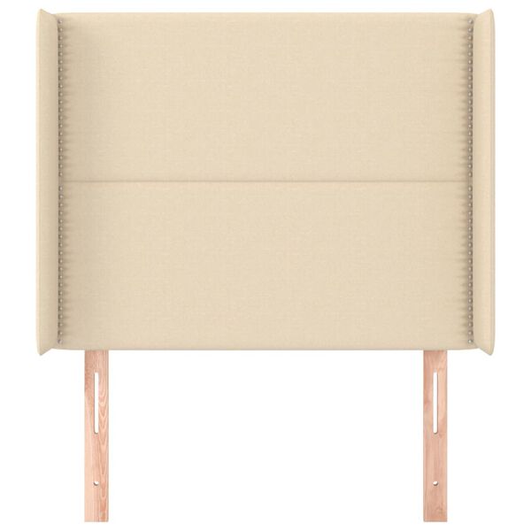 vidaXL sengegavl med kanter 93x16x118/128 cm stof cremefarvet