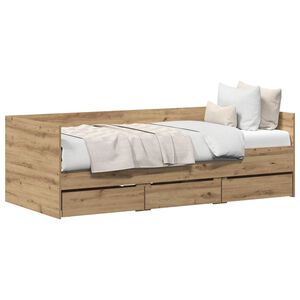 vidaXL Daybed med skuffe Artisan Egetr&aelig; 90 x 200 cm Konstrueret tr&aelig;