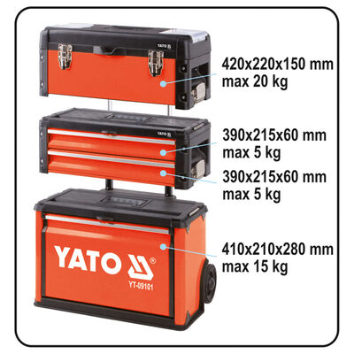 YATO værktøjskuffert med 3 skuffer 52x32x72 cm
