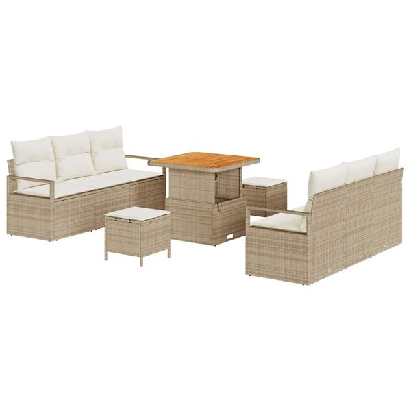 vidaXL Havesofa S&aelig;t med opbevaring 9 pcs Beige Poly rattan