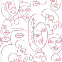 Noordwand tapet Friends & Coffee Line Art Faces hvid og lyserød