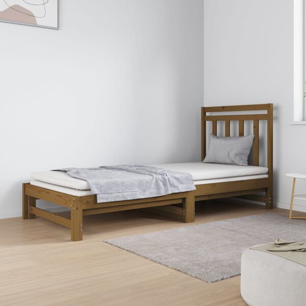 vidaXL daybed med udtræk 2x(90x190) cm massivt fyrretræ gyldenbrun
