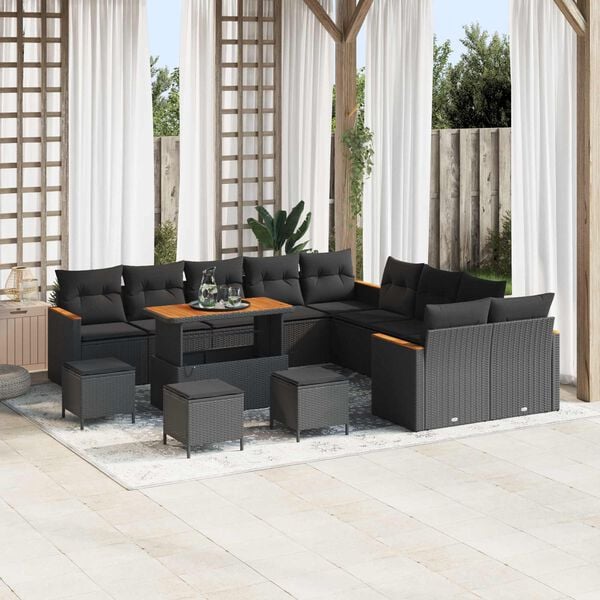 vidaXL Havesofa S&aelig;t 14 pcs Sort polyrattan