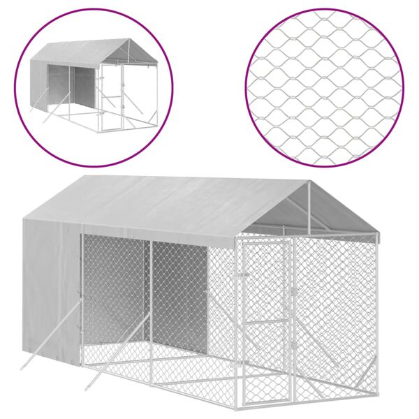 vidaXL udendørs hundegård med tag 2x6x2,5 m galvaniseret stål sølv