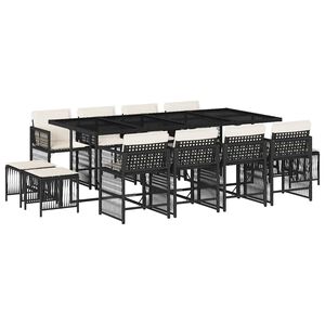 vidaXL spisebordss&aelig;t til haven 13 dele med hynder polyrattan sort