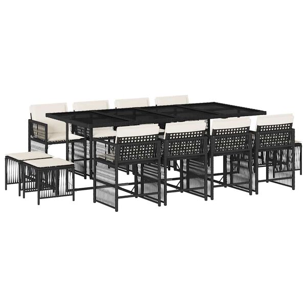 vidaXL spisebordss&aelig;t til haven 13 dele med hynder polyrattan sort