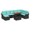 vidaXL Havesofa S&aelig;t 9 pcs Sort og bl&aring; Polyrattan og pulverlakeret st&aring;l