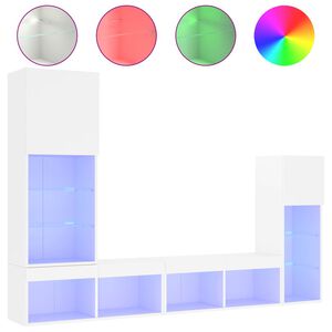 vidaXL tv-m&oslash;bel til v&aelig;g 4 dele med LED-lys konstrueret tr&aelig; hvid