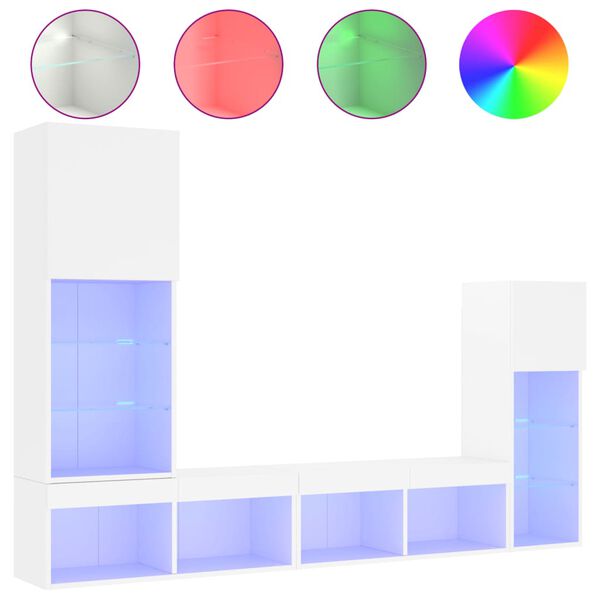 vidaXL tv-m&oslash;bel til v&aelig;g 4 dele med LED-lys konstrueret tr&aelig; hvid