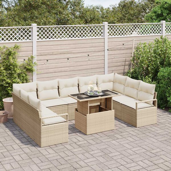 vidaXL Havesofa S&aelig;t med opbevaring 10 pcs Beige Poly rattan