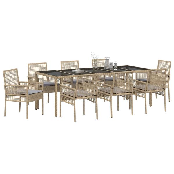 vidaXL Have Spisebordss&aelig;t 9 pcs Beige polyrattan