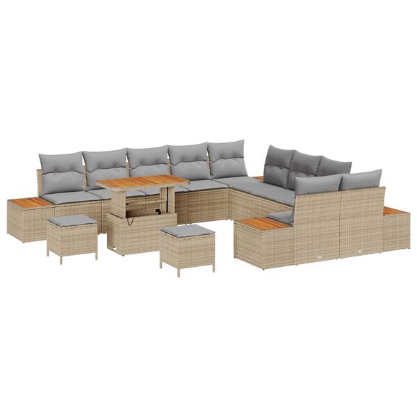 vidaXL Havesofa Sæt med pude 13 pcs Beige Poly rattan