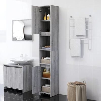 vidaXL badeværelsesskab 30x30x183,5 cm konstrueret træ grå sonoma-eg
