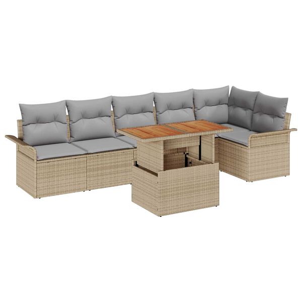 vidaXL Havesofa S&aelig;t med opbevaring 7 pcs Beige Poly rattan