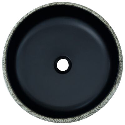 vidaXL håndvask til bordplade Φ41x14 cm rund keramik sort og grå