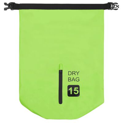 vidaXL vandtæt tørpose med lynlås 15 l PVC grøn