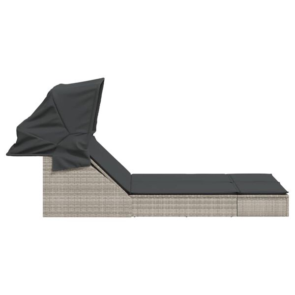 vidaXL solseng med baldakin og hynder polyrattan lysegr&aring;