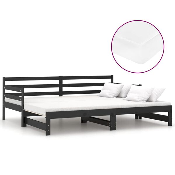 vidaXL daybed med udtr&aelig;k 2x(90x200) cm massivt fyrretr&aelig; sort