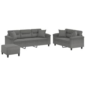 vidaXL sofas&aelig;t 3 dele med puder mikrofiberstof m&oslash;rkegr&aring;