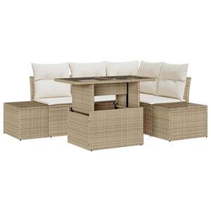 vidaXL Havesofa S&aelig;t med pude 5 pcs Beige og creme polyrattan