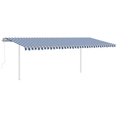 vidaXL markise med stolper 6x3,5 m automatisk blå og hvid