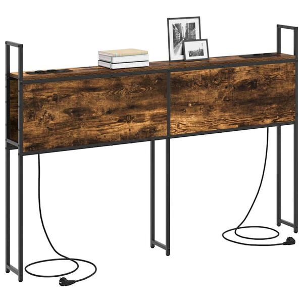 vidaXL Opbevaringshovedgavl med Opladningsstation med hylde R&oslash;get eg