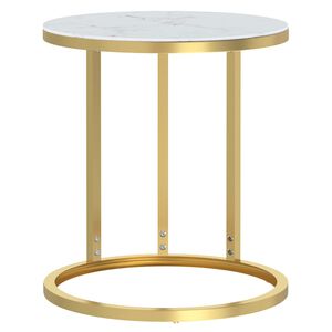 vidaXL sidebord 45 cm h&aelig;rdet glas guldfarvet og hvid marmoreffekt