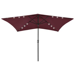 vidaXL parasol med LED-lys og st&aring;lstang 2x3 m bordeauxr&oslash;d