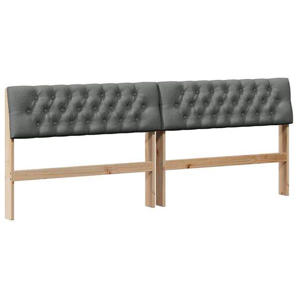 vidaXL Polstret sengegavl M&oslash;rkegr&aring; 200 cm Massiv fyrretr&aelig;