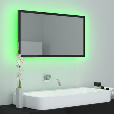 vidaXL badeværelsesspejl med LED-lys 80x8,5x37 cm akryl sort højglans