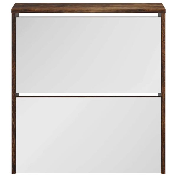 vidaXL skoskab med spejl 2 hylder 63x17x67 cm r&oslash;get egetr&aelig;