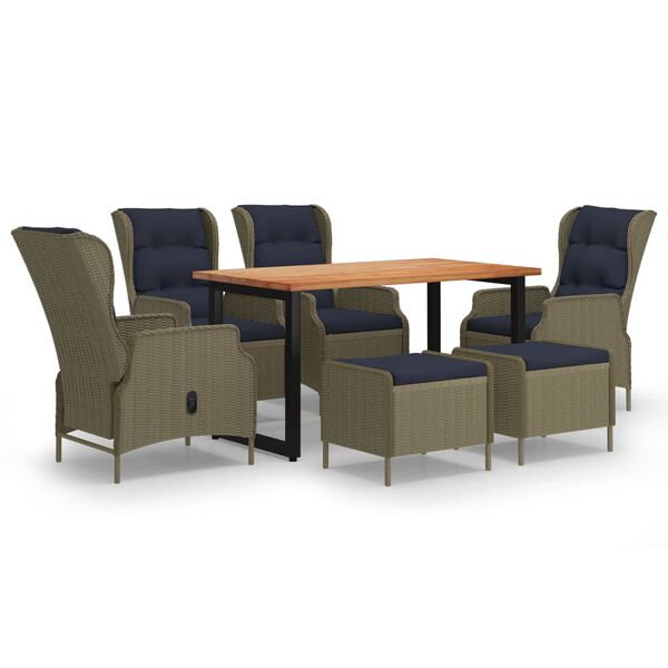 vidaXL spisebordss&aelig;t til haven med hynder 7 dele polyrattan brun