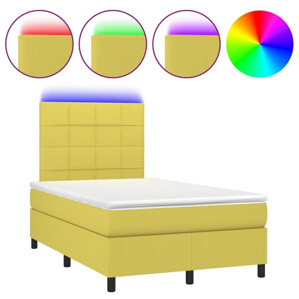 vidaXL kontinentalseng med LED-lys 120x200 cm stof gr&oslash;n