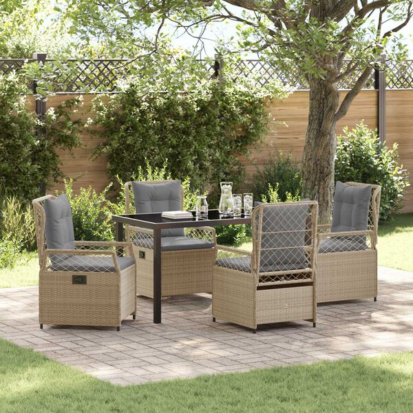 vidaXL Have Spisebordss&aelig;t 5 pcs Beige og lys gr&aring; polyrattan