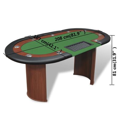 vidaXL 10 pers. pokerbord med dealerområde og jetonholder grøn
