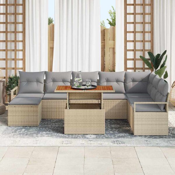 vidaXL Havesofa S&aelig;t med opbevaring 9 pcs Beige Poly rattan