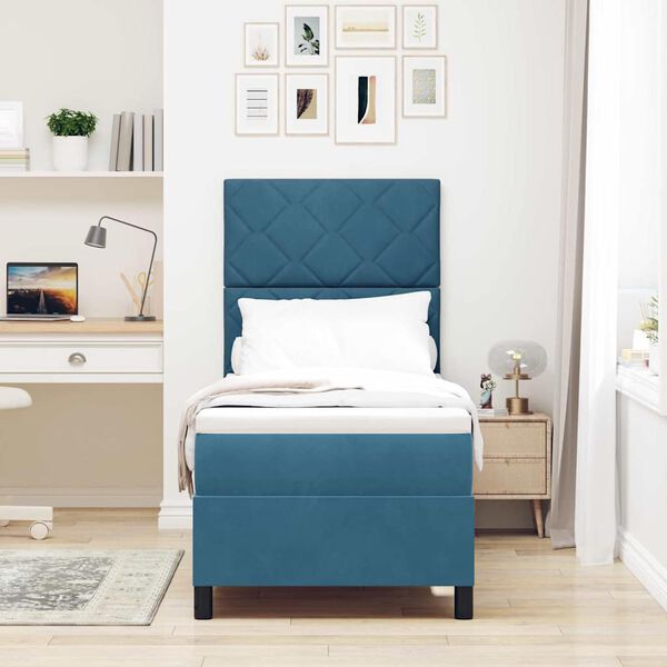 vidaXL Box spring seng med madras M&oslash;rk bl&aring; 80 x 200 cm Stof