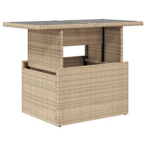 vidaXL havebord med glastop 100x55x73 cm polyrattan beige