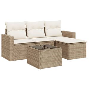 vidaXL sofas&aelig;t til haven 5 dele med hynder polyrattan beige