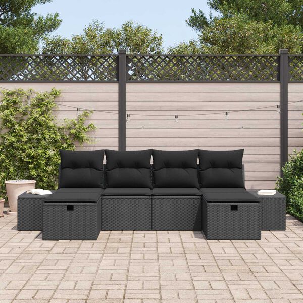 vidaXL Havesofa Sæt med pude 6 pcs Sort polyrattan