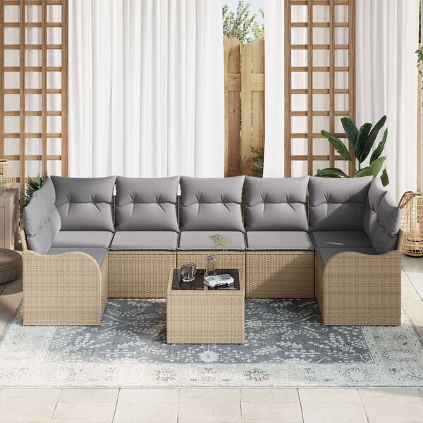 vidaXL Havesofa S&aelig;t 8 pcs Beige og gr&aring; Poly Rattan og St&aring;l og Glas