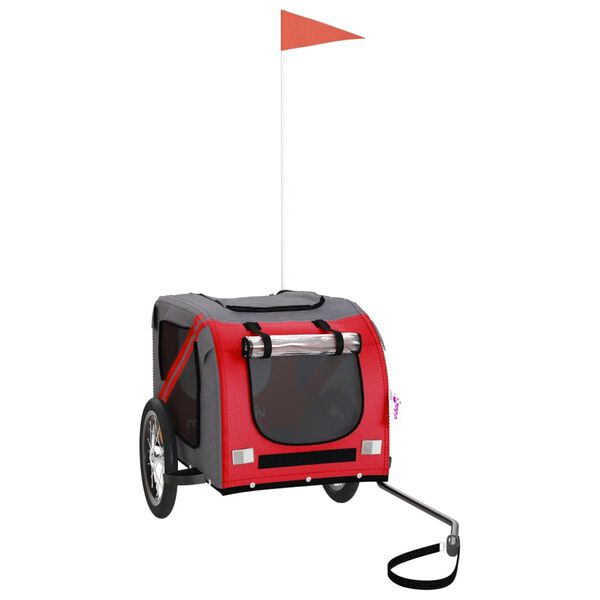 vidaXL cykeltrailer til k&aelig;ledyr oxfordstof og jern r&oslash;d og gr&aring;